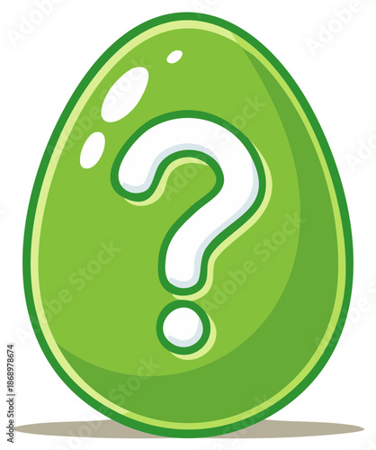 Green question mark egg illustration representing mystery, surprise, or a riddle