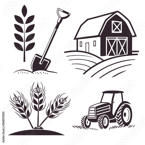Flat Vector Farming and Agriculture Icon Set for Rural Industry