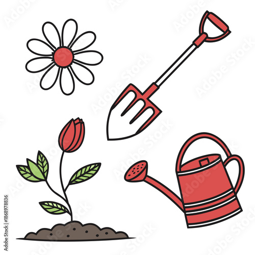 Backyard Gardening and Plant Care Flat Vector Icon Set