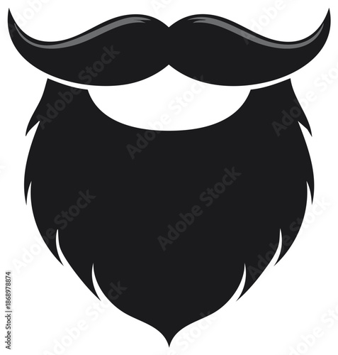 Bold black full beard and elegant curled mustache illustration, classic masculine style