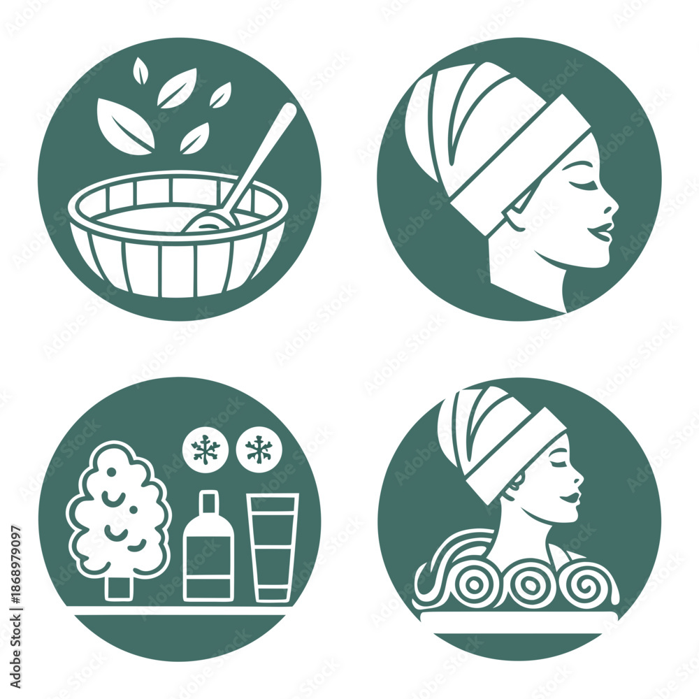 Obraz premium Wellness Center and Relaxation Spa Flat Vector Icon Collection