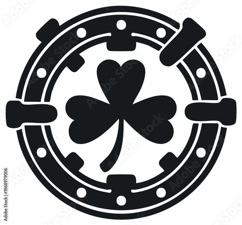 Lucky shamrock clover and horseshoe icon representing good fortune and Irish culture