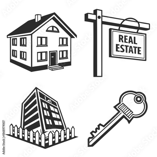 Real Estate and Property Management Flat Vector Icon Set