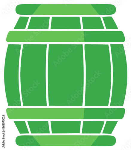 Vibrant green barrel illustration with staves and hoops flat vector design element