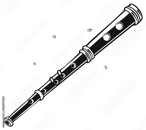 Stylized Illustration of a Musical Wind Instrument in Monochrome.