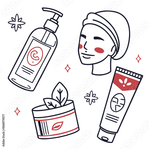 Facial Skincare and Cosmetic Treatment Flat Vector Icons