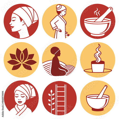 Luxury Spa Services and Wellness Therapy Flat Vector Icon Set
