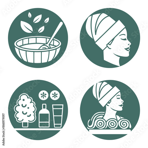 Wellness Center and Relaxation Spa Flat Vector Icon Collection