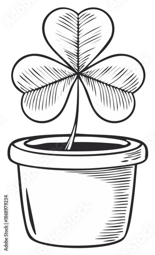 Shamrock Plant in Flower Pot Hand Drawn Illustration for Saint Patrick's Day