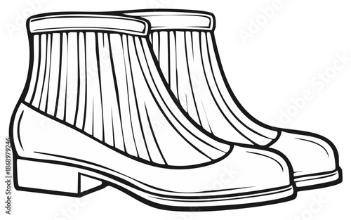 Galoshes Illustration Rubber Overshoes Protection Footwear Black and White Outline Style Shoes for Rain Pair