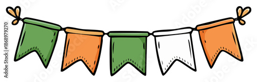 St Patricks Day hand drawn green orange white party bunting garland decoration