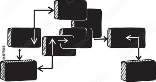 Flowchart Diagram with Arrows and Rectangular Boxes Illustration
