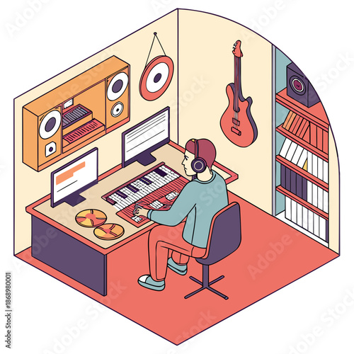 Creative Music Production Scene Illustration for Studio Recording
