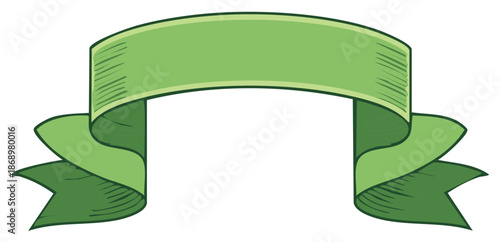Green arched ribbon banner with hand drawn sketch style for titles