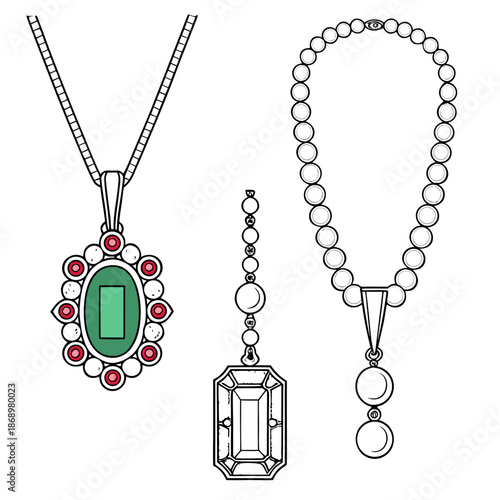 Jewelry Necklace Object Variations Set Minimal Outline Vector Icons