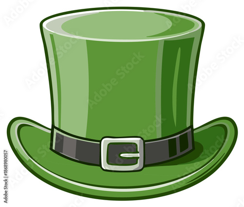 Luminous green cartoon top hat with a shiny buckle ideal for St Patricks Day and festive occasions