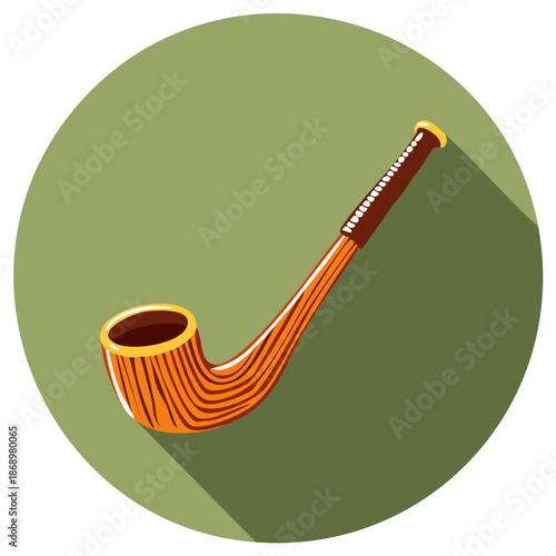 Stylized smoking pipe in cartoon style on green background.