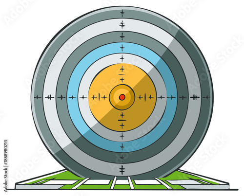 Vibrant Archery Target Cartoon Illustration Aiming for Bullseye on Grass Field
