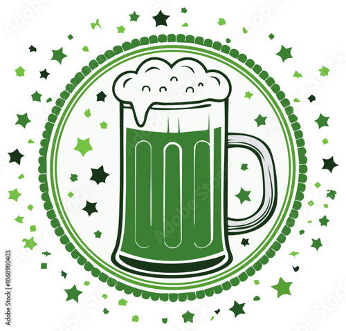St Patrick's Day Green Beer Pint Glass with Stars and Circle Design for Holiday Celebrations