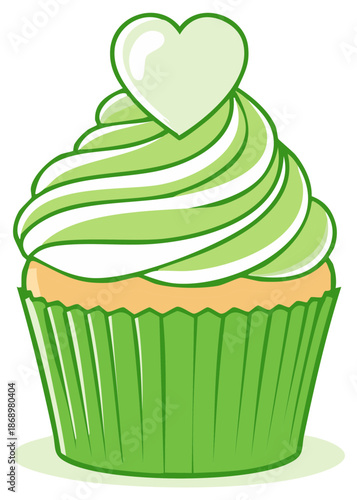 Green Swirled Cupcake with Heart Topper
