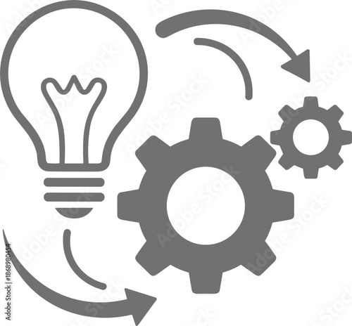 Light bulb and gears with process arrows vector illustration for business innovation creative thinking strategy technology and engineering,