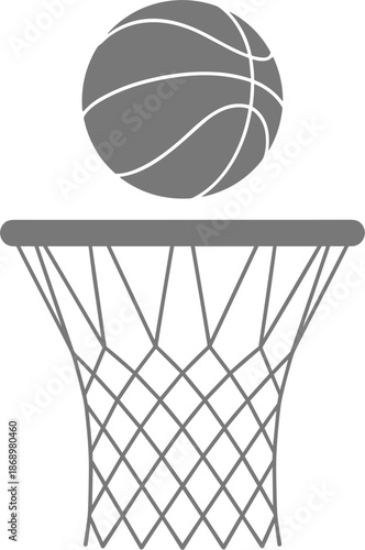 Basketball ball falling into net hoop silhouette vector illustration for sports competition team training fitness and athletic recreation,