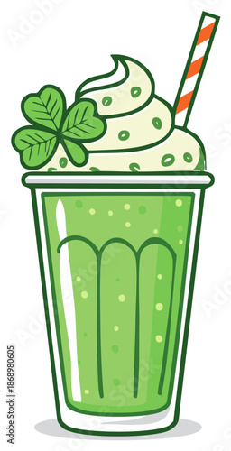 Festive Green Beverage with Shamrock Whipped Cream and Straw Perfect for Irish Themed Celebrations