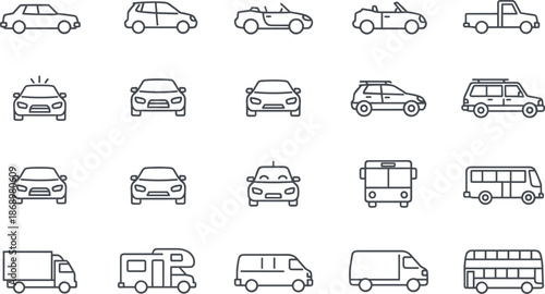 Set of education line icons featuring graduation cap school building backpack bus calculator microscope laptop globe and stationery tools,
