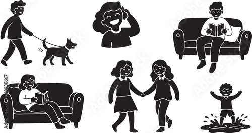 Family Life and Daily Activities Silhouette Illustrations