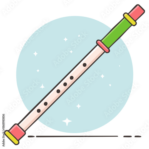 Whimsical Woodwind Instrument with Colorful Accents on Light Blue Background