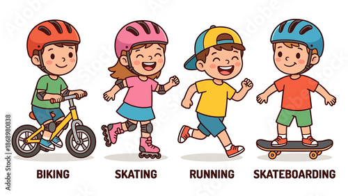 Children Engaging in Various Outdoor Activities and Sports.