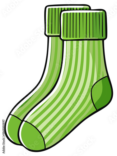 Green striped socks illustration pair of cozy casual hosiery foot apparel