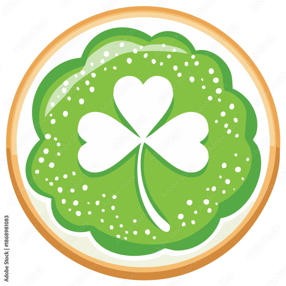 Naklejka premium Stylized green shamrock clover design with white polka dots inside a circular frame