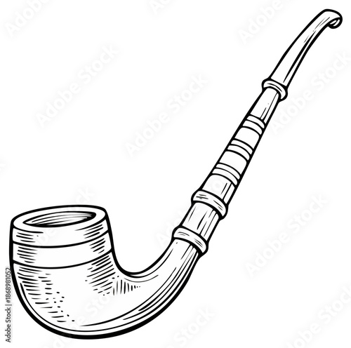 Classic long stem tobacco pipe in a vintage hand drawn engraved style
