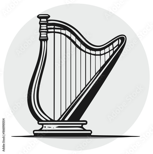 Elegant Illustration of a Classical Harp Musical Instrument with Strings