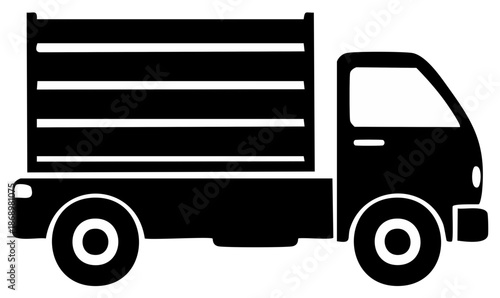 Black delivery truck. Cargo transport vehicle. Moving and transportation industry. Hauling equipment. Freight transport. Isolated delivery truck clip art