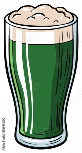 Green Beer with Frothy Head in a Tall Glass