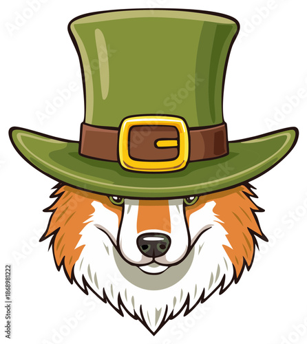 Whimsical Fox Wearing a Green Leprechaun Hat with Gold Buckle for St. Patrick's Day