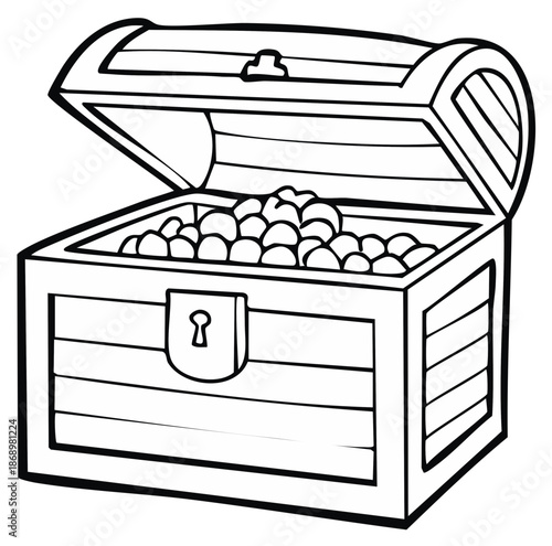 Open treasure chest filled with gold coins and jewels illustration