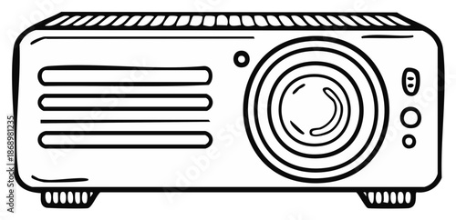 Hand drawn style vector illustration of a modern digital media projector device