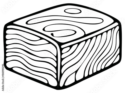 Stylized Black and White Line Art Slice of Raw Salmon Fillet