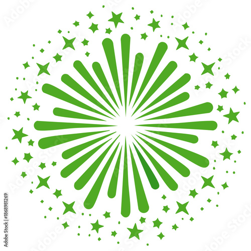 Green burst design with radiant lines and surrounding star shapes for decorative design element