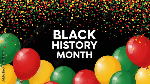 Celebrating black history month with colorful balloons and confetti