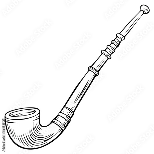 Classic cartoon pipe for smoking, artistic outline drawing