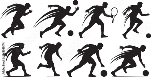 Silhouette of athletes playing various sports in motion