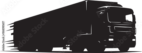 Black Truck Silhouette Moving Fast on White Background