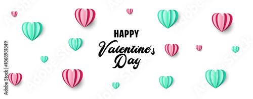 Valentines Day message with paper hearts. flat lay