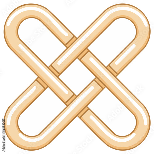 Interlocking Oblong Shape Forms a Complex Gold Knot Graphic