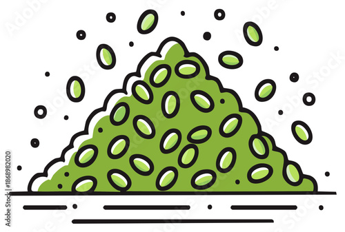 Stylized Illustration of Pile of Green Beans with Scattered Beans Vector Graphic