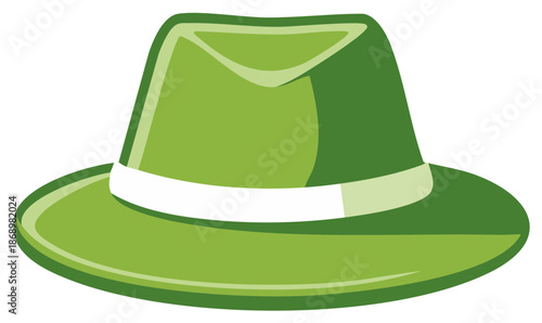 Green Fedora Hat with White Band Stylish Fashionable Accessory Headwear Illustration
